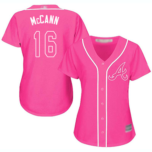 Personalized Braves #16 Brian McCann Pink Fashion Women’s Stitched Baseball Jersey