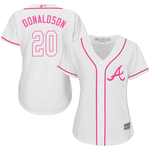 Personalized Braves #20 Josh Donaldson White Pink Fashion Women’s Stitched Baseball Jersey