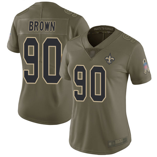 Personalized Saints #90 Malcom Brown Olive Women’s Stitched Football Limited 2017 Salute to Service Jersey