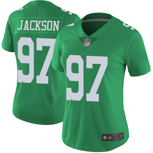 Personalized Eagles #97 Malik Jackson Green Women’s Stitched Football Limited Rush Jersey