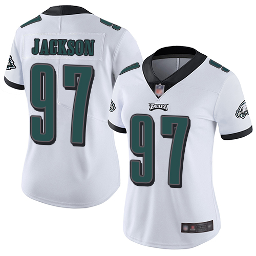 Personalized Eagles #97 Malik Jackson White Women’s Stitched Football Untouchable Limited Jersey