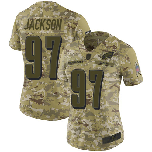 Personalized Eagles #97 Malik Jackson Camo Women’s Stitched Football Limited 2018 Salute to Service Jersey