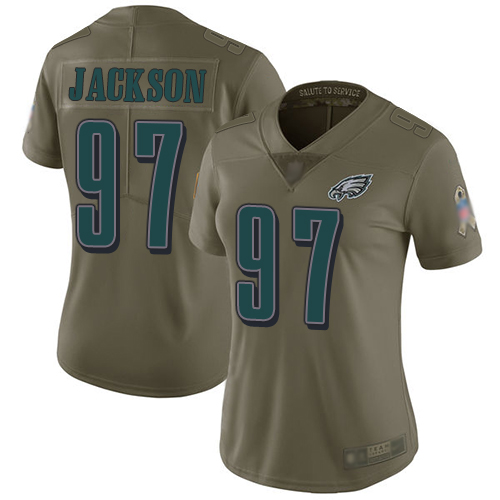 Personalized Eagles #97 Malik Jackson Olive Women’s Stitched Football Limited 2017 Salute to Service Jersey