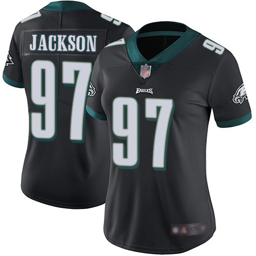 Personalized Eagles #97 Malik Jackson Black Alternate Women’s Stitched Football Untouchable Limited Jersey