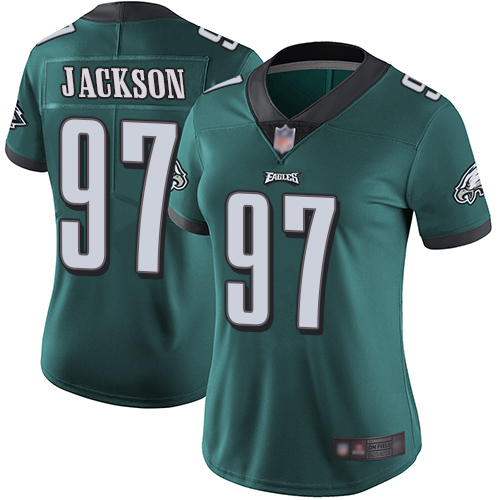 Personalized Eagles #97 Malik Jackson Midnight Green Team Color Women’s Stitched Football Untouchable Limited Jersey