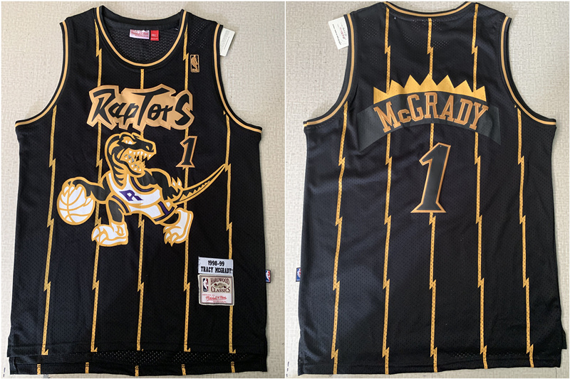 Personalized Raptors 1 Tracy McGrady Black 1998-99 Hardwood Classics Mesh Jersey