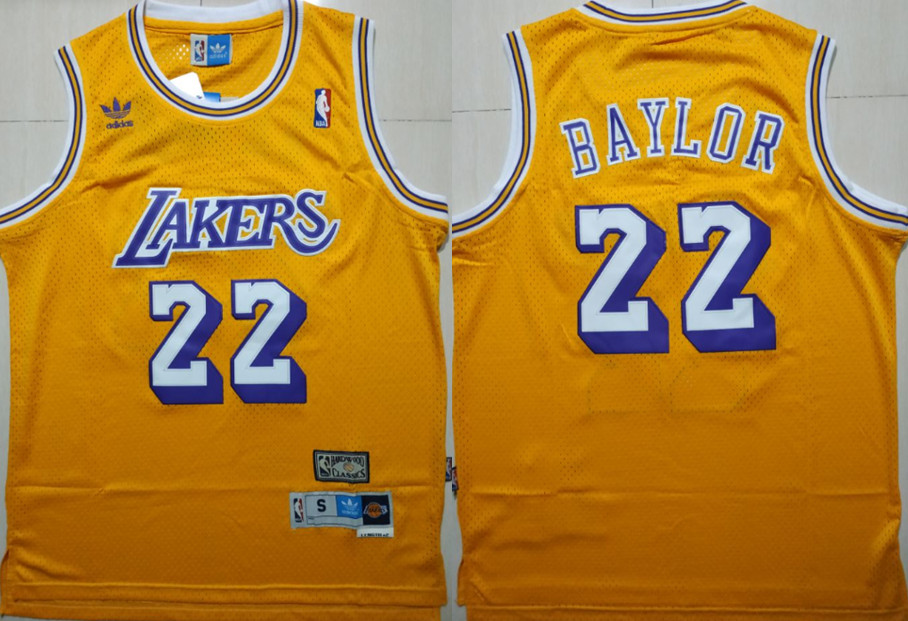 Personalized Lakers 22 Elgin Baylor Yellow Hardwood Classics Jersey