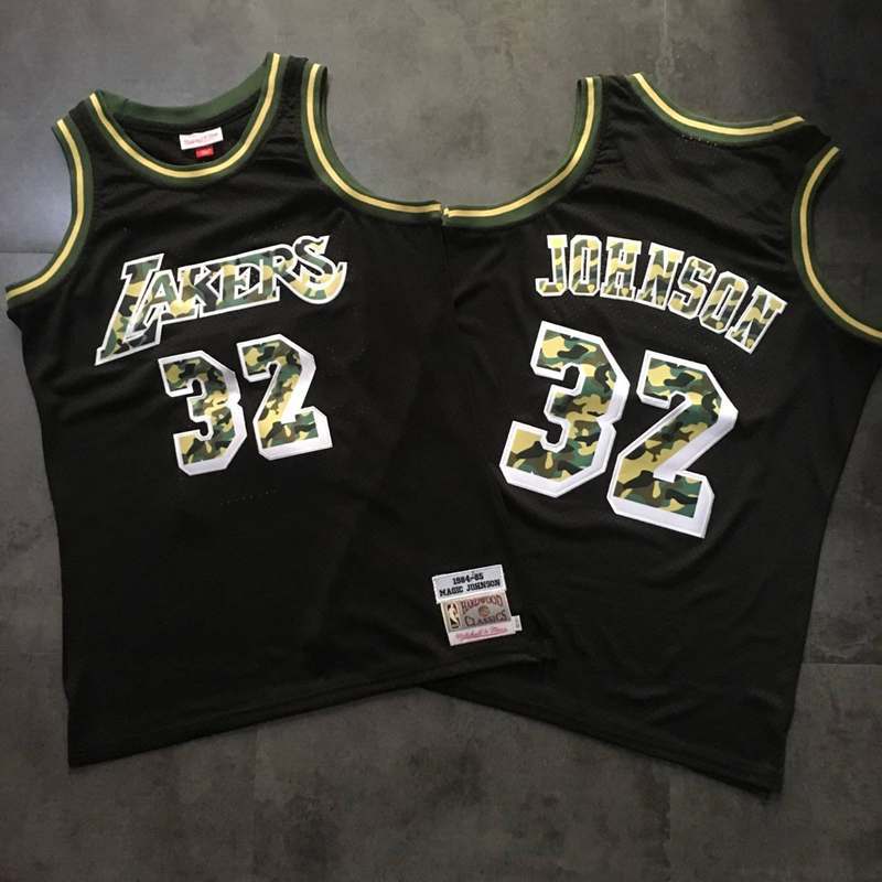 Personalized Lakers 32 Magic Johnson Black Camo 1984-85 Hardwood Classics Jersey