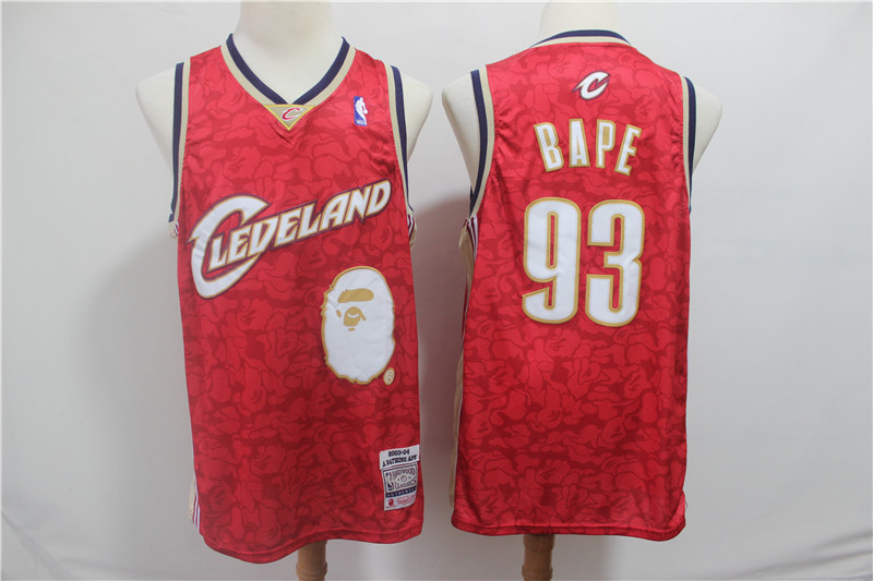 Personalized Cavaliers 93 Bape Red 2003-04 Hardwood Classics Jersey
