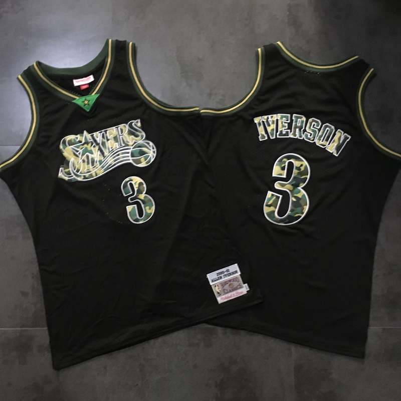 Personalized 76ers 3 Allen Iverson Black Camo Hardwood Classics Swingman Jersey