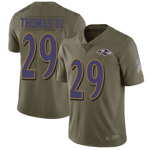 Personalized Ravens #29 Earl Thomas III Olive Men’s Stitched Football Limited 2017 Salute To Service Jersey