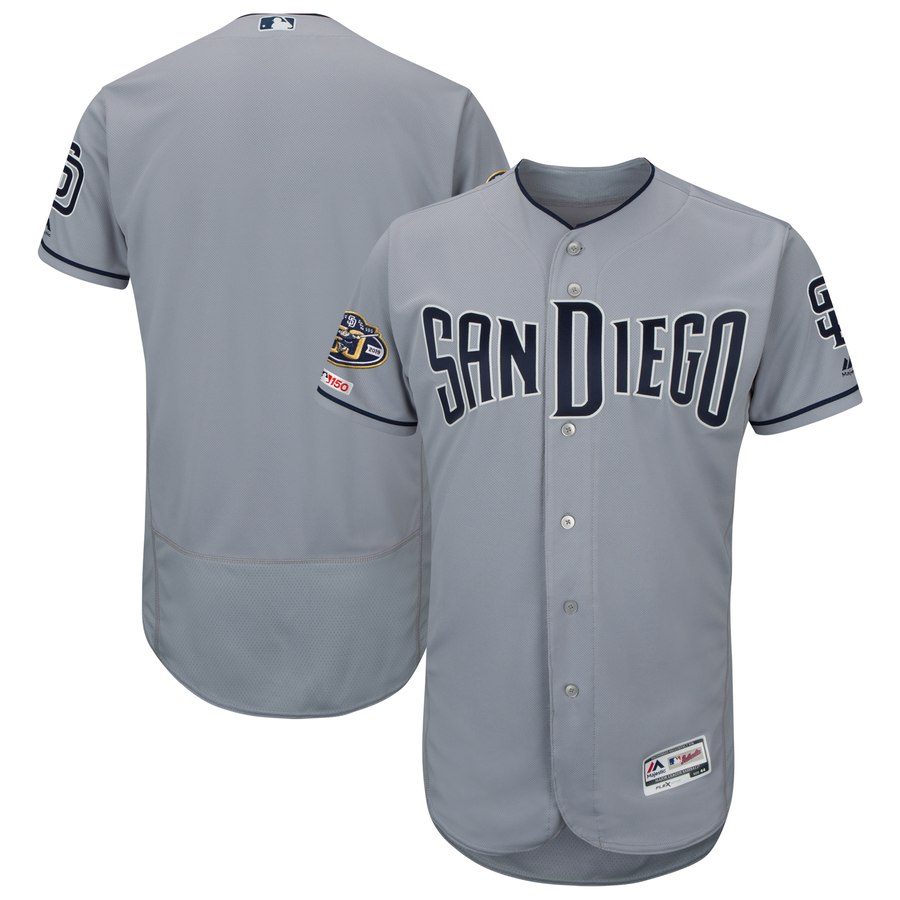 Personalized Padres Blank Gray 50th Anniversary And 150th Patch FlexBase Jersey