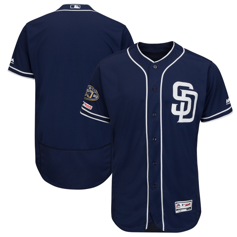 Personalized Padres Blank Navy 50th Anniversary And 150th Patch FlexBase Jersey