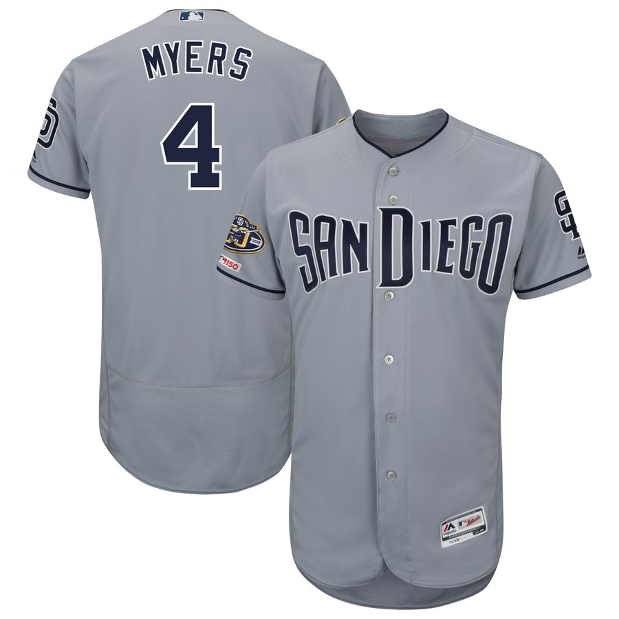 Personalized Padres 4 Wil Meyers Gray 50th Anniversary And 150th Patch FlexBase Jersey