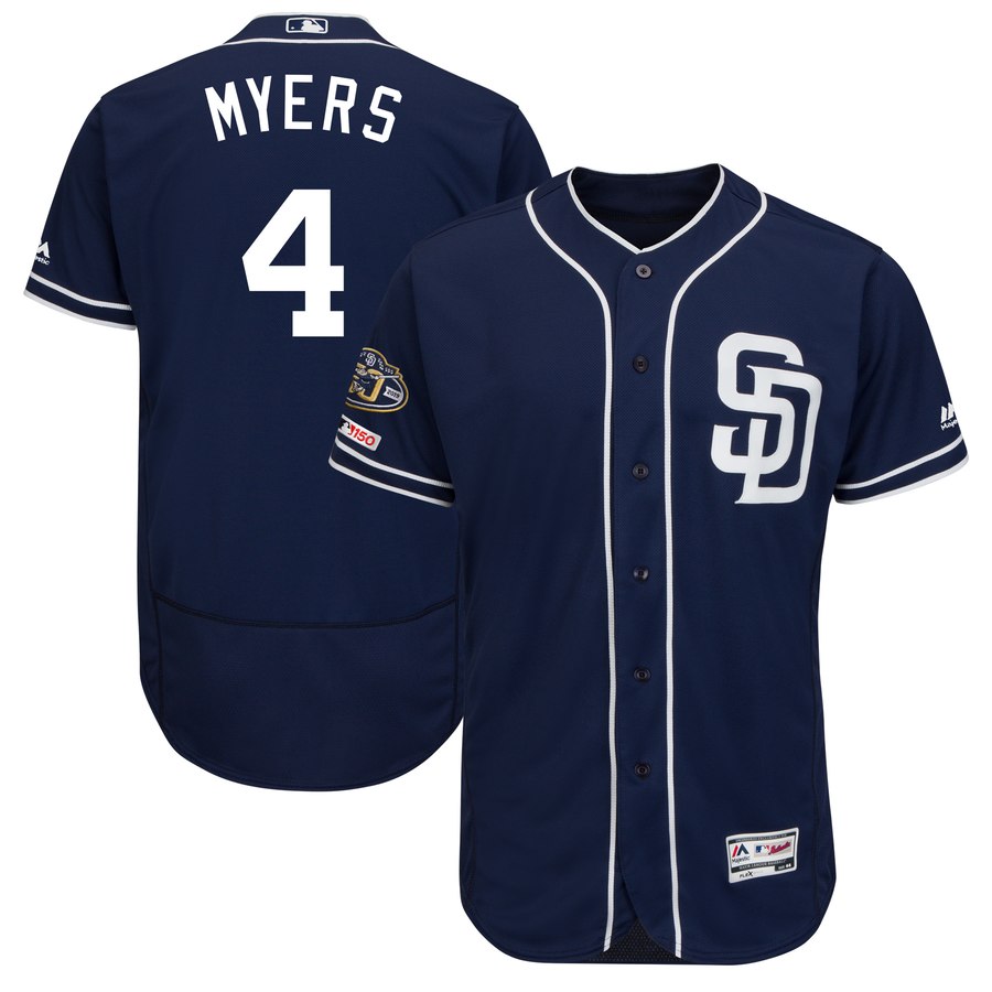 Personalized Padres 4 Wil Meyers Navy 50th Anniversary And 150th Patch FlexBase Jersey