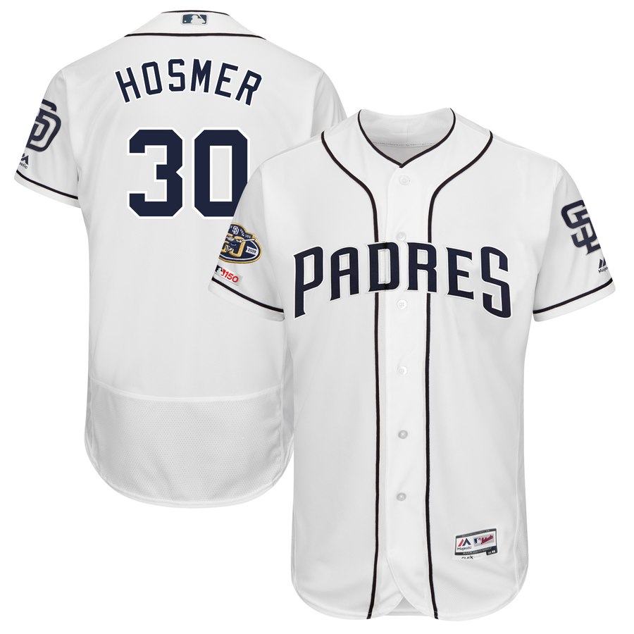 Personalized Padres 30 Eric Hosmer White 50th Anniversary And 150th Patch FlexBase Jersey