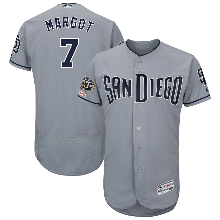 Personalized Padres 7 Manuel Margot Gray 50th Anniversary And 150th Patch FlexBase Jersey