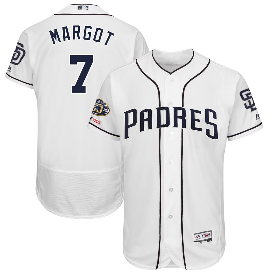 Personalized Padres 7 Manuel Margot White 50th Anniversary And 150th Patch FlexBase Jersey