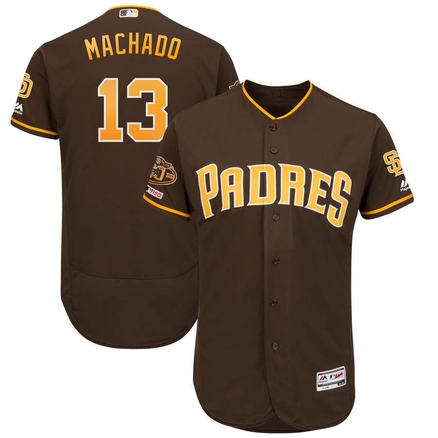 Personalized Padres 13 Manny Machado Brown 50th Anniversary And 150th Patch FlexBase Jersey