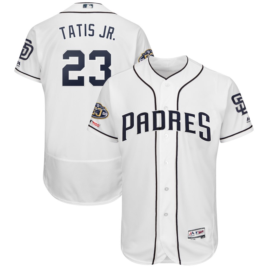 Personalized Padres 23 Fernando Tatis Jr. White 50th Anniversary And 150th Patch FlexBase Jersey