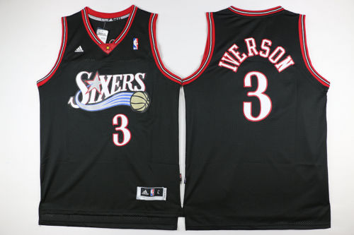Personalized 76ers 3 Allen Iverson black jersey