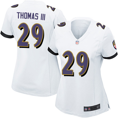 Personalized Ravens #29 Earl Thomas III White Women’s Stitched Football New Elite Jersey