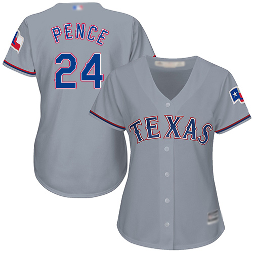 Personalized Rangers #24 Hunter Pence Grey Road Women’s Stitched Baseball Jersey