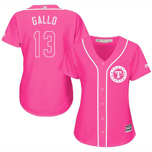 Personalized Rangers #13 Joey Gallo Pink Fashion Women’s Stitched Baseball Jersey