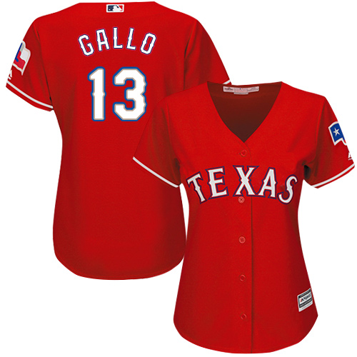 Personalized Rangers #13 Joey Gallo Red Alternate Women’s Stitched Baseball Jersey