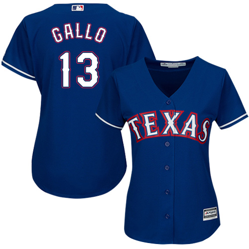 Personalized Rangers #13 Joey Gallo Blue Alternate Women’s Stitched Baseball Jersey
