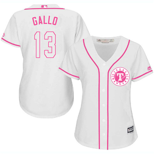 Personalized Rangers #13 Joey Gallo White Pink Fashion Women’s Stitched Baseball Jersey