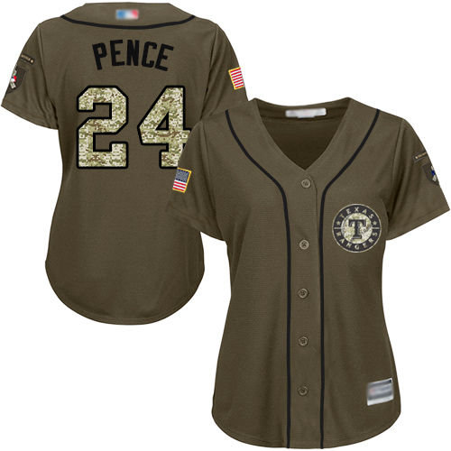 Personalized Rangers #24 Hunter Pence Green Salute to Service Women’s Stitched Baseball Jersey