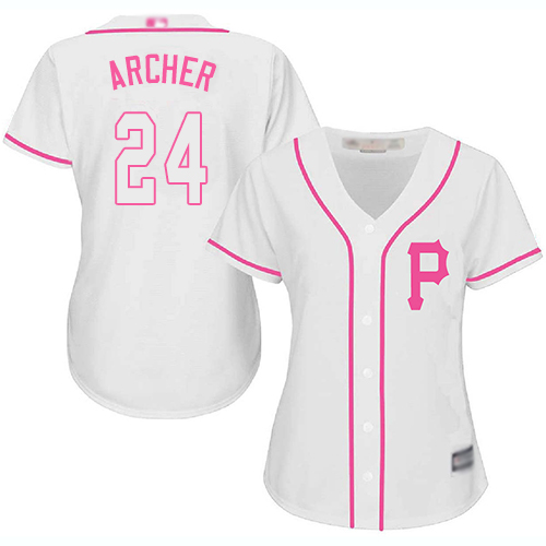 Personalized Pirates #24 Chris Archer White Pink Fashion Women’s Stitched Baseball Jersey