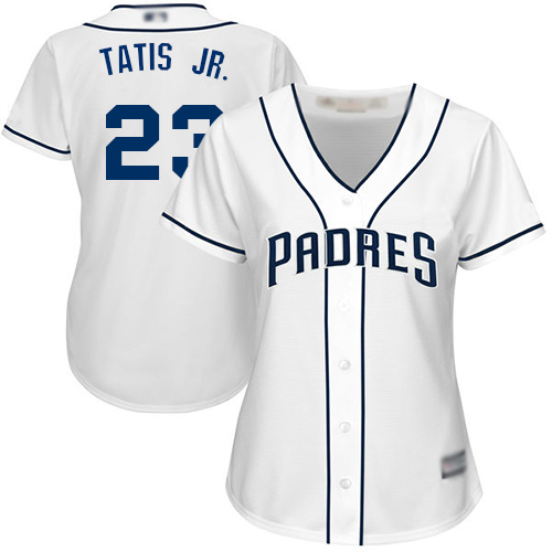 Personalized Padres #23 Fernando Tatis Jr. White Home Women’s Stitched Baseball Jersey