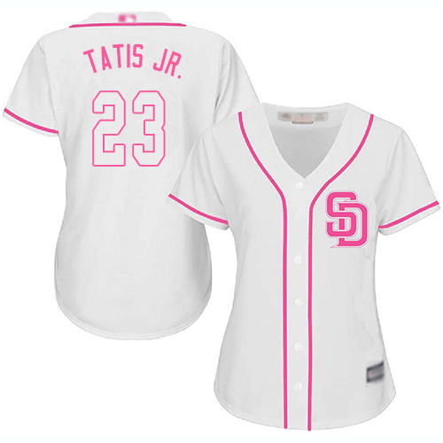 Personalized Padres #23 Fernando Tatis Jr. White Pink Fashion Women’s Stitched Baseball Jersey