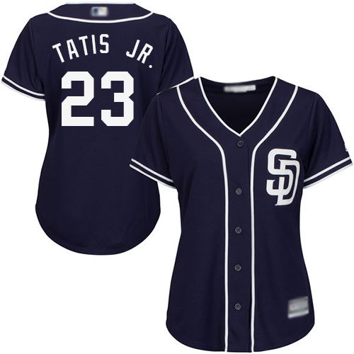 Personalized Padres #23 Fernando Tatis Jr. Navy Blue Alternate Women’s Stitched Baseball Jersey