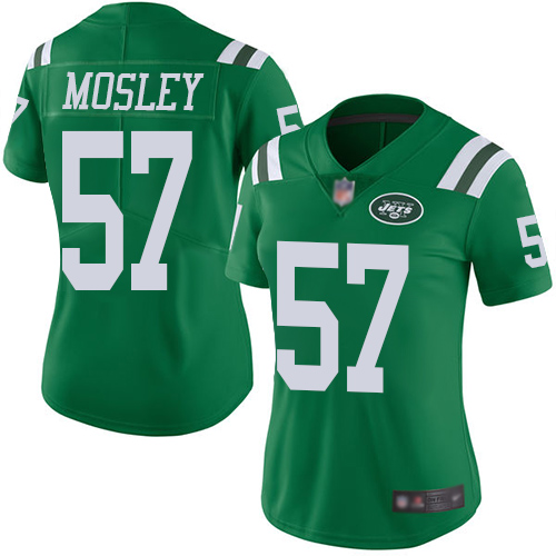 Personalized Jets #57 C.J. Mosley Green Women’s Stitched Football Limited Rush Jersey