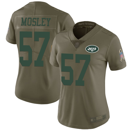 Personalized Jets #57 C.J. Mosley Olive Women’s Stitched Football Limited 2017 Salute to Service Jersey