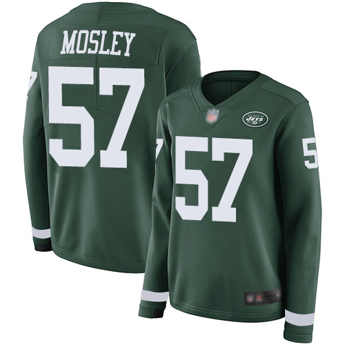 Personalized Jets #57 C.J. Mosley Green Team Color Women’s Stitched Football Limited Therma Long Sleeve Jersey
