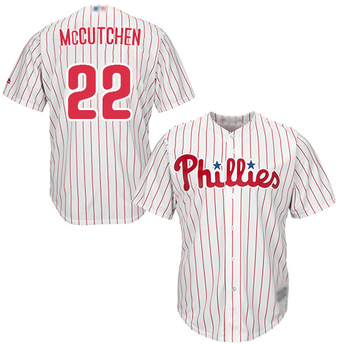 Personalized Phillies #22 Andrew McCutchen White(Red Strip) Cool Base Stitched Youth Baseball Jersey