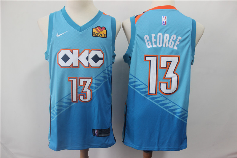 Personalized Thunder 13 Paul George Turquoise Light Blue City Edition Swingman Jersey