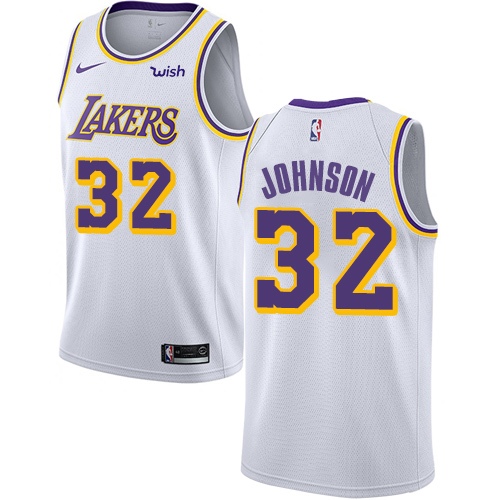 Personalized Lakers #32 Magic Johnson White Basketball Swingman Association Edition Jersey