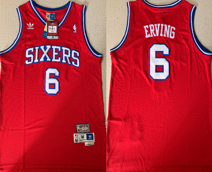 Personalized 76ers 6 Julius Erving Red Hardwood Classics Jersey
