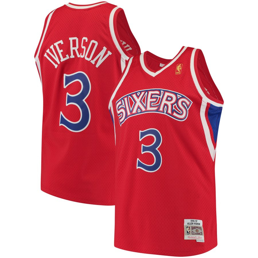 Personalized 76ers 3 Allen Iverson Red 1996-97 Hardwood Classics Jersey