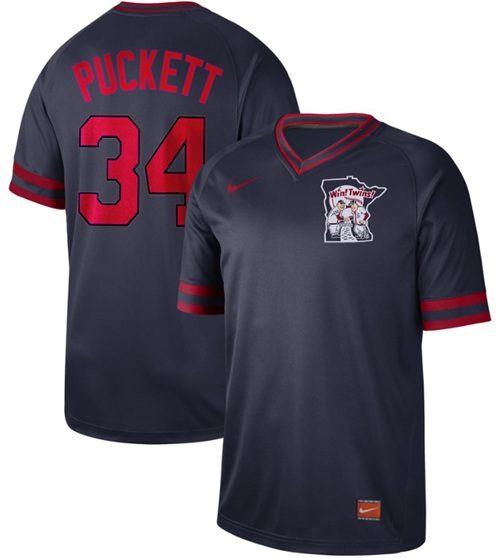 Personalized Twins #34 Kirby Puckett Navy Authentic Cooperstown Collection Stitched Baseball Jersey