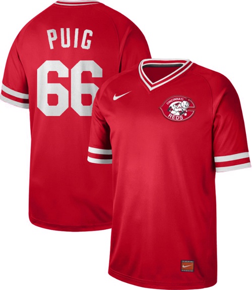 Personalized Reds #66 Yasiel Puig Red Authentic Cooperstown Collection Stitched Baseball Jersey
