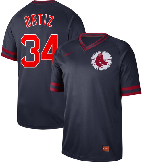 Personalized Red Sox #34 David Ortiz Navy Authentic Cooperstown Collection Stitched Baseball Jersey