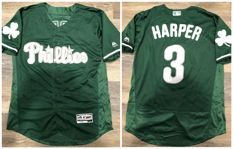 Personalized Phillies 3 Bryce Harper Green Flexbase Jersey