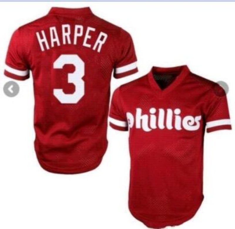 Personalized Phillies 3 Bryce Harper Red Mesh Throwback Jersey