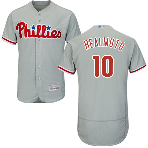 Personalized Phillies #10 J. T. Realmuto Grey Flexbase Authentic Collection Stitched Baseball Jersey